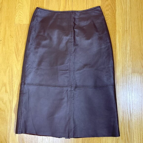 Clio Skirt Leather Midi Chocolate Brown Pencil Y2K (8) - Picture 5 of 8